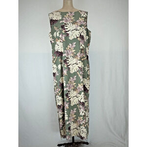 Vintage Y2K NEXX Green Floral Silk Sleeveless Sheath Maxi Dress XL #5-0188